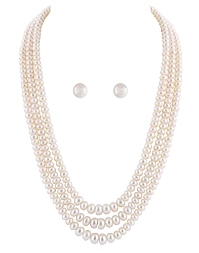 Image of Pitti Jewels And Pearls Natural Fresh Water Hyderabadi Button Shaped 4 To 9 MM Size Pearl Graduation Necklace Chain With Certificate from Hyderabad for Women Girls