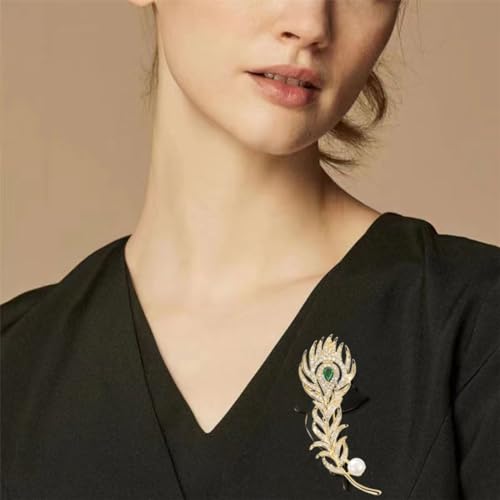 Image of Rhinestone Feather Brooches for Women Men,Vintage Animal Peacock Pin Gold /Silver /Blue / Crystal Diamond Lapel Pins Fashion Enamel Feather Leaf Brooch Elegant Dress Coat Pin Decor Wedding Christmas Birthday Jewelry