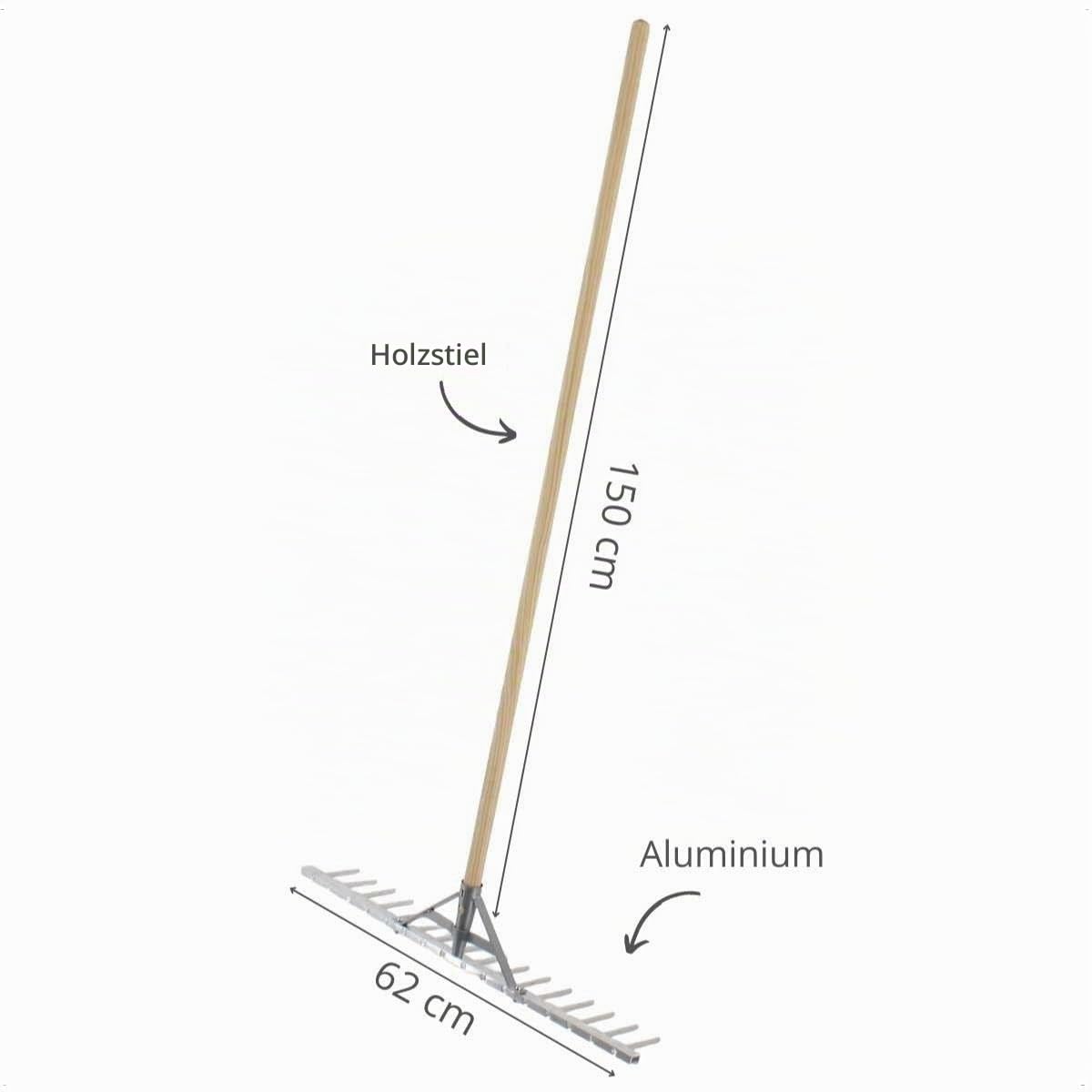 Rekord - Aluminium Rechen mit 150 cm Stiel - 16 Zinken Harke 62 cm