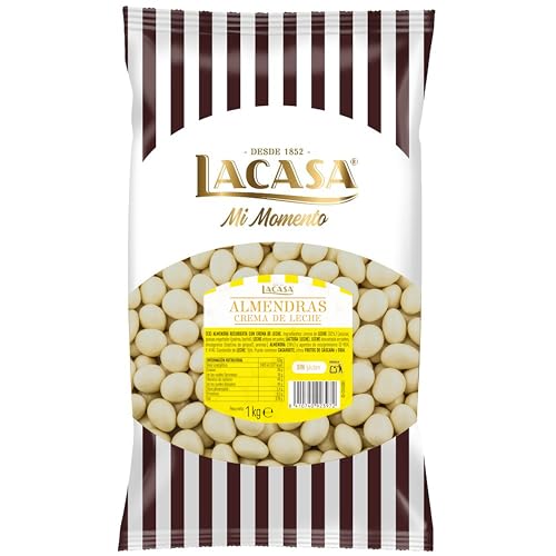 iChuches- Lacasa Frutos Secos con Chocolate – Almendras, Avellanas, Anacardos, Nueces, Pistachos, Arándanos y Pasas – Bolsa 1kg – Deliciosos – Divinos (1 KG, Almendra con chocolate blanco)