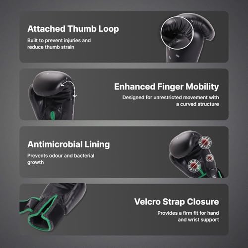 Image of Cult Boxing Gloves for Men & Women | Foam Padding | Punching Bag Gloves for Boxing, Training, Kickboxing, Muay Thai, MMA | 8 Oz Boxing Gloves | Black-Green