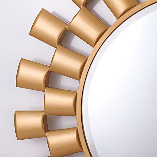 Chende 32'' Gold Wall Mirror For Decor, Round Accent Mirror With Wooden Frame, Large Wall Decorative Mirror For Living Room, Fireplace #TOP3