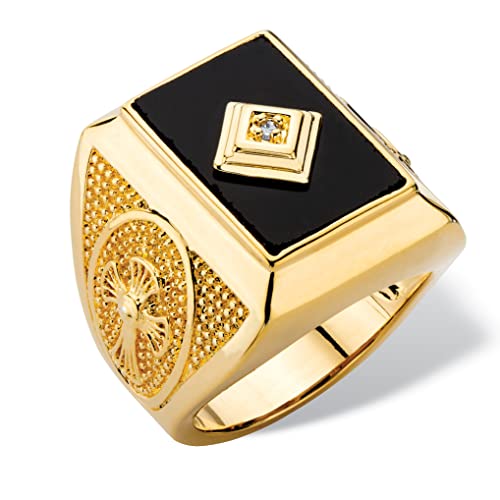 PalmBeach Men's Yellow Gold-Plated Emerald Cut Natural Black Onyx and Diamond Accent Cross Ring Sizes 8-134