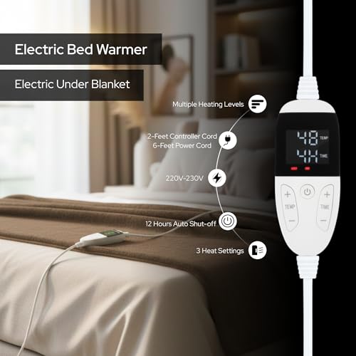 Image of Utopia Bedding Electric Blanket for Double Bed with 6 Heating Levels and 2-10 Hours Time Settings, Flannel to Sherpa Super Cozy Heated Blanket Machine Washable 153x153 cm