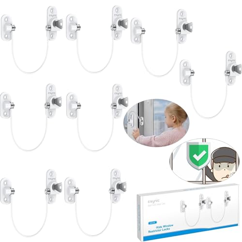 eSynic Lot de 8 serrures de fenêtre solides en alliage de zinc et acier inoxydable pour éviter les voleurs de fenêtre - Entrebâilleurs de sécurité à vis...