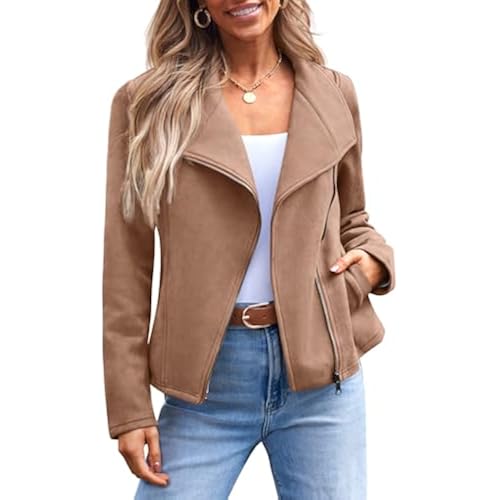 AUTOMET Women's Faux Suede Leather Lightweight Fall Jacket