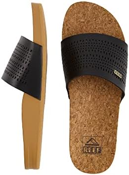 Reef Women's Cushion Scout Perf Slide Sandal, Black/Tan, 10 | Image 3