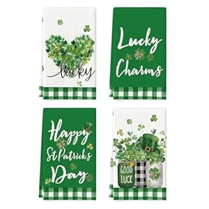 Artoid mode buffalo plaid shamrock st patricks day kitchen towels dish towels 18×26 inch farmhouse spring decoration hand towels set of 4  urban country home decor