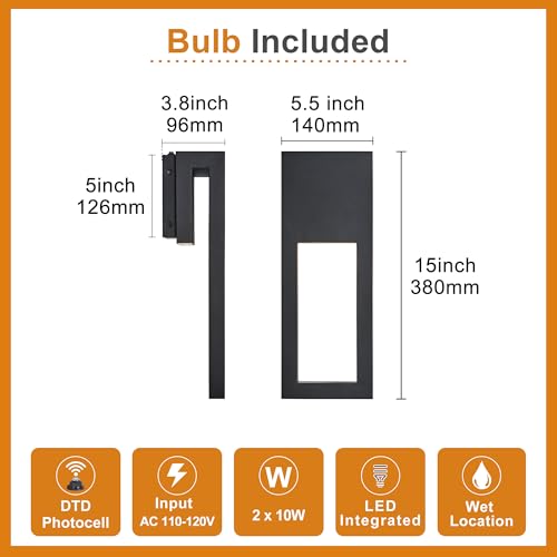 Image of Set of 2 Dusk to Dawn Outdoor Wall Lights, Custom Mold Black Exterior Wall Mount Lamp, 110V Hardwired IP65 Weatherproof Exterior Lighting Fixtures for House Yard Backyard Balcony Entryway