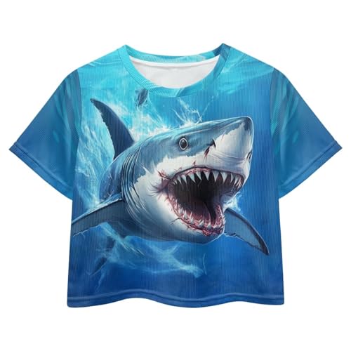 Image of Girls Summer Crop Top Outfits Short Sleeve T Shirts Kids Cute Clothes Tees Blouse