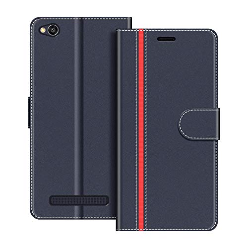COODIO Funda Xiaomi Redmi 4A con Tapa, Funda Movil Xiaomi Redmi 4A, Funda Libro Xiaomi Redmi 4A Carcasa Magnético Funda para Xiaomi Redmi 4A, Azul Oscuro/Rojo
