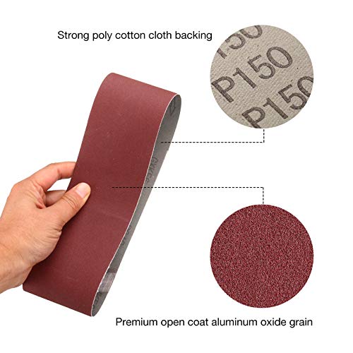 Miady 1-Inch X 30-Inch Aluminum Oxide Sanding Belts, 80/120/150/240/400 Assorted Grits, 15-Pack (3×21 Inch) #TOP2