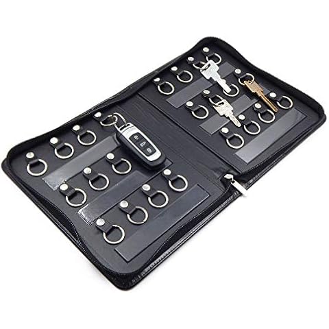 OFFIDIX Portable Zippered Key Case, Leather Key Organizer, Portable Manager and Landlord Key Holder Key Cabinet with 24 Key Hooks for Real Estate Agent, Hotel Manager Cover