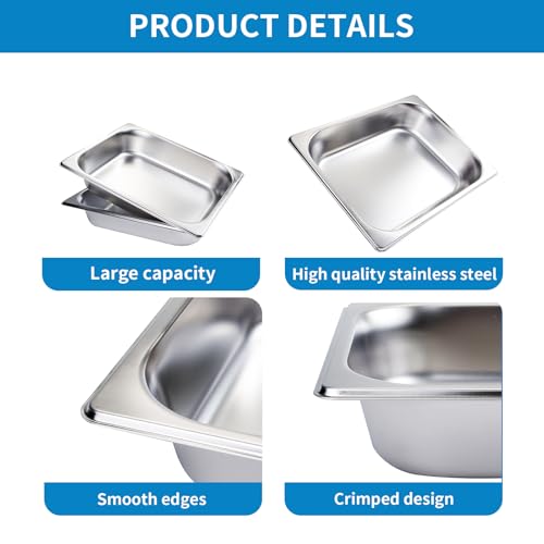 Image of 6 Pack Half Size Hotel Pans, 1 /2 Size Steam Table Pan 2.5 Inch Deep Commercial Stainless Steel Pan for Food, Catering Pan for Hotel, Buffet, Restaurant and Party