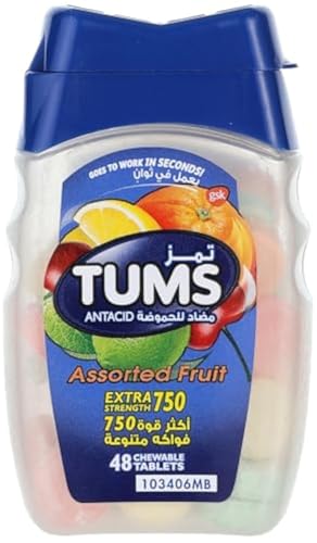 Tums Antacid Chewable Tablets Extra Strength For Heartburn Relief & Indigestion Assorted Fruit 48 Tablets