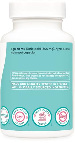 Image of Nutricost Boric Acid (600mg) 60 Capsules GMO-Free (Pack of 3)