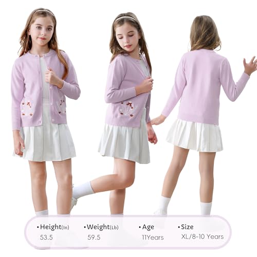 Zando Girls Cardigan Sweater Cotton Girls Long Sleeve Sweater Crewneck Button Up Knit Sweaters for Girls 4-12 Years4