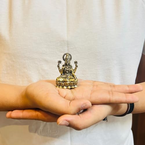 Image of INDICAST Handcrafted Brass Goddess Laxmi Statue for Home Temple | 3 inch Maa Lakshmi Figurine Idol Murti Sacred Symbol of Wealth | Perfect for Rituals & Gifting (Weight 100gm)