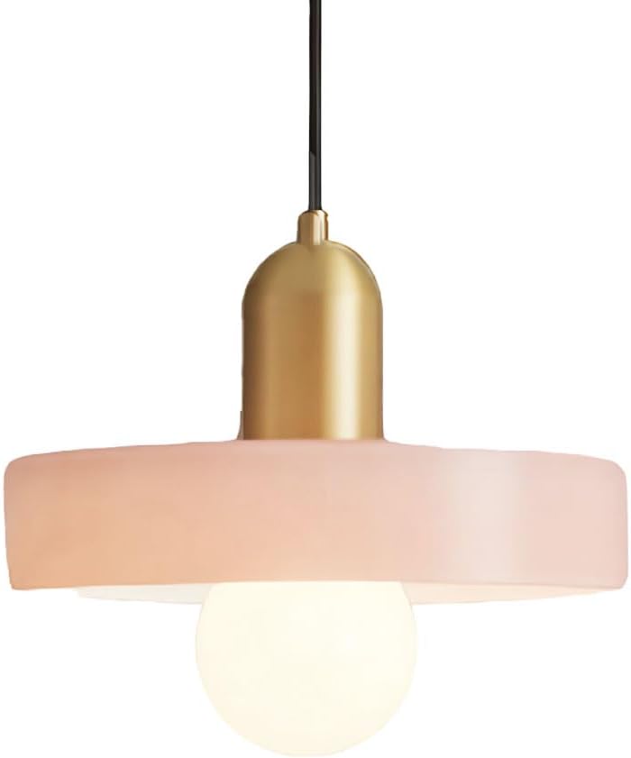 Brikey 9.8 inch Pink Glass Hanging Pendant Light with Brass Gold Base Pendant Hanging Lamp for Kitchen Island Dinning Table Bedroom (Pink, 9.8 inch)