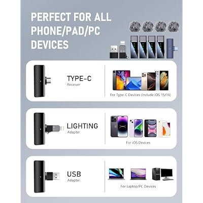 4 Wireless Lavalier Microphone System for iPhone Android Phone Computer, Mini Lapel Mic with USB C/Lightning, 48KHz 24Bit, Reverb,Noise Cancelling for Video Recording Podcast Stream Vlog TikTok