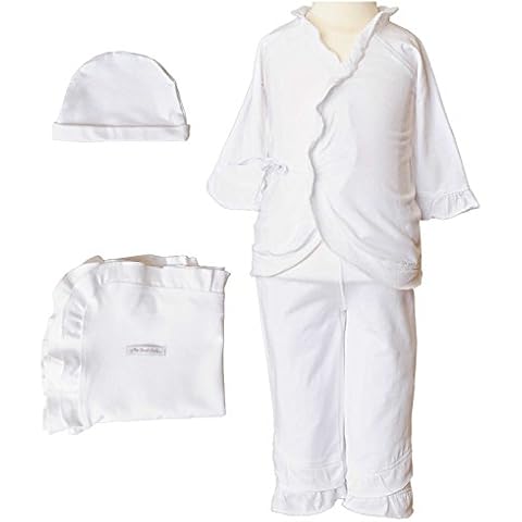 One Small Child Girls Four-piece Bamboo Viscose Layette Set (0-3 Months, White) Cover