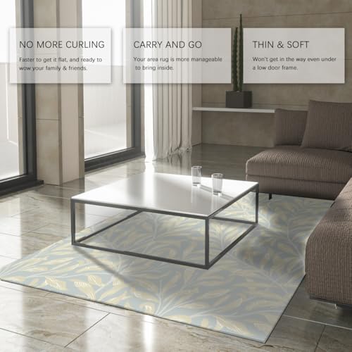 Tapis vintage lavable en machine grand format bleu antidérapant