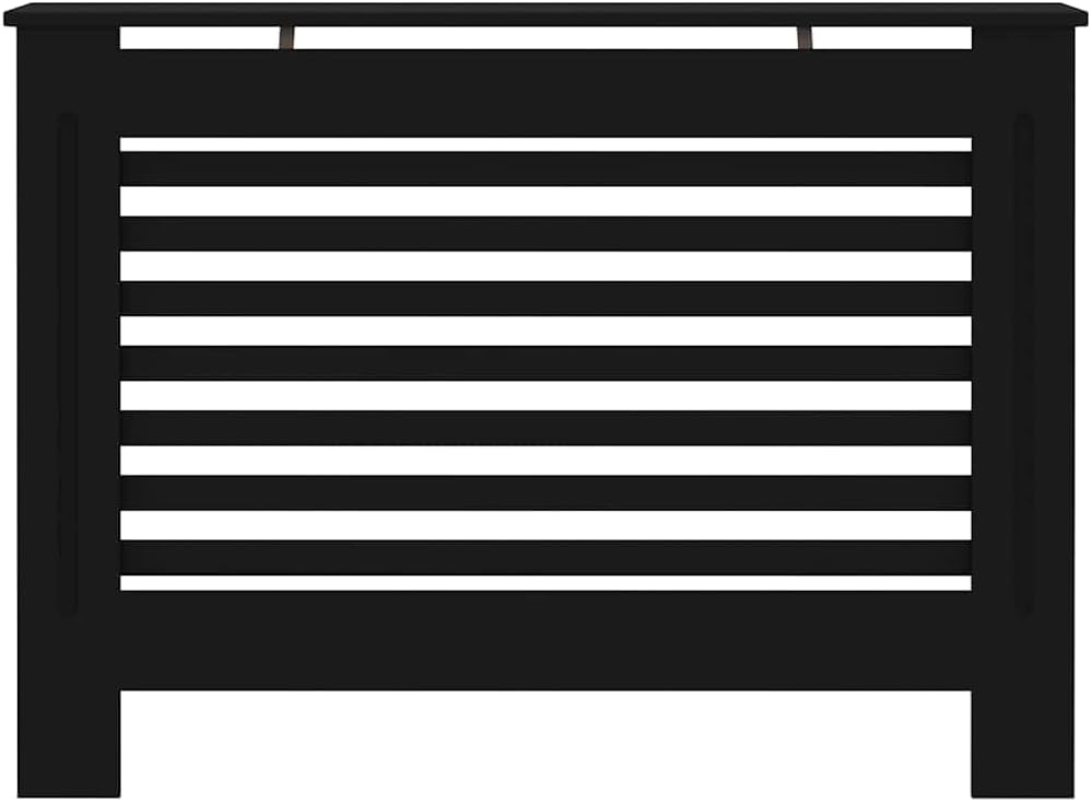 Radiator Cover Black 44.1"x7.5"x32.1" MDF with Modern Slatted Design for Living Room, Stable Durable Engineered Wood, Safety Protection Shelf for Display and Storage