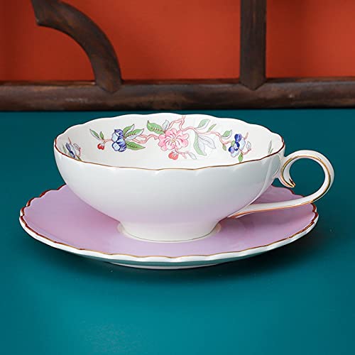 fanquare Taza y Platillo de Porcelana, Taza de Café con Diseño de Pájaro y Flor de Loto Rosa, Taza de Té con Ribete… - Imagen 3