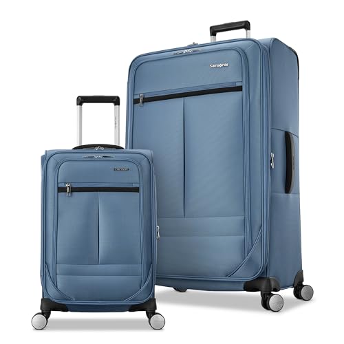 Image of Samsonite 2-PC Soft-Sided 21 /29 inch (Carry-On & Large Checked), Lightweight Expandable Element Luggage Set with 2 Front & 1 Side Pocket, Four Spinner Wheels, Adjustable Handle, Durable- Captains Blue