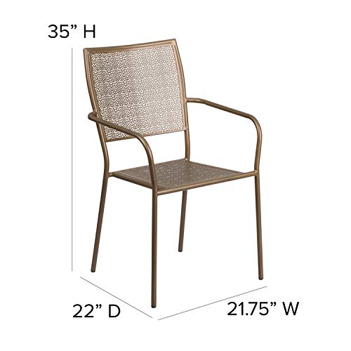 Emma + Oliver Commercial Grade Gold Indoor-Outdoor Steel Patio Arm Chair With Square Back #TOP3