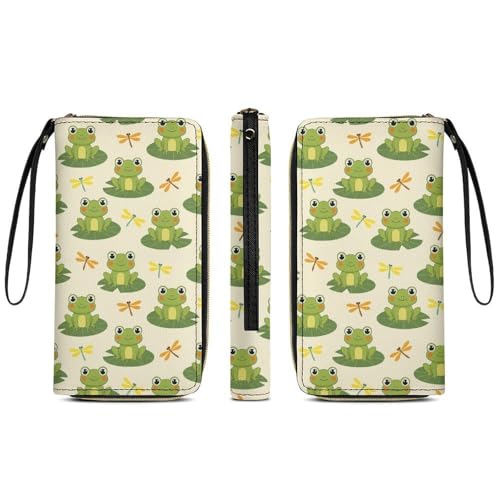 Travel Slim Wallet for Women, Large Capacity Credit Card Holder Cute Frogs Purse Pu Leather Waterproof Long Wallet