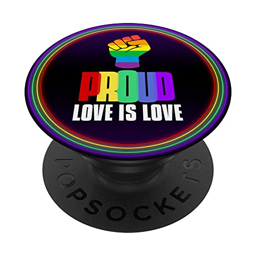 Proud LGBT Love is Love Lesbian Gay Bisexual Queer Gay Pride PopSockets Swappable PopGrip, Black