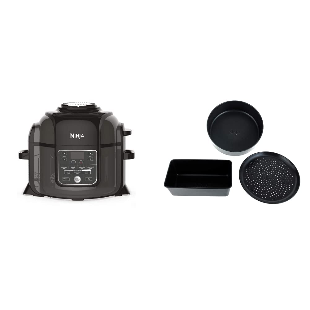 Ninja Foodi Multikocher [OP300EU] Tender-Crisp-Technologie, Schwarz und Grau & 4380J300EUUK Foodi 3-teiliges antihaftbeschichtetes Backformen-Set Bakeware, Keramikbeschichtet, Schwarz