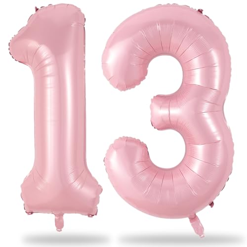 Image of Big 13th Birthday Balloons, 40 Inch Pastel Pink Number 1 & 3 Helium Foil Balloons for 13 Year Old Birthday Decor, Self Inflating Mylar 31st Birthday Balloons for Girls Anniversary Party Decorations