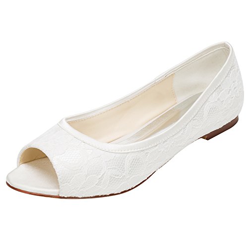 Emily Bridal Women's Silk Like Satin Flat Heel Flats Peep Toe