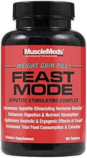 MuscleMeds Feast Mode Appetite Stimulant Weight Gain Pills Digestive Enzymes Safe and Effective 90 Caps, Unflavored, 90 Count