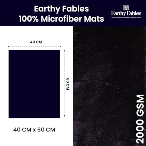 Image of Earthy Fables Plush Microfiber Bath Mat, Quick Dry, Anti-Skid, Water Absorbent, Non-Slip, Machine Washable Floor Rug, Shower Mat, Door Mat for Bathroom, Bedroom, 60 x 40 cm - Navy