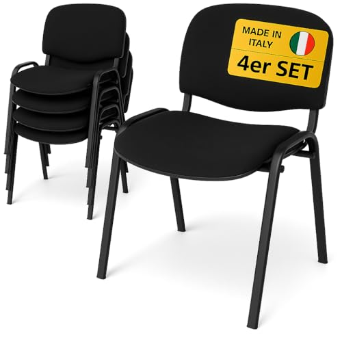 Topsit Besucherstuhl 4er Set – Stapelbarer Konferenzstuhl mit gepolsterter Sitzfläche & Rückenlehne – Ergonomischer Wartezimmerstuhl für Büro, Praxis, Empfang (Schwarz)
