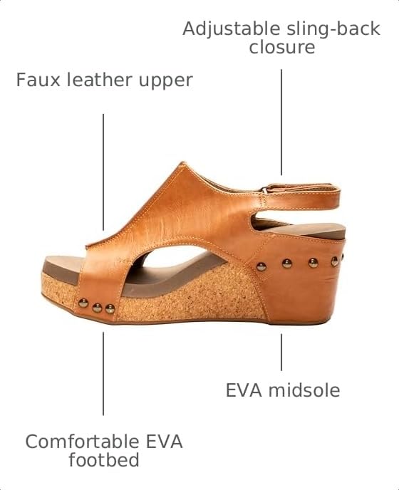 Image of Corkys Footwear Womens Carley Wedges, Featuring Corkys EVA Foam Cushioned Insoles, A 2.5 Inch Heel, Lightweight For All Day Wear, And Hook And Loop Closure