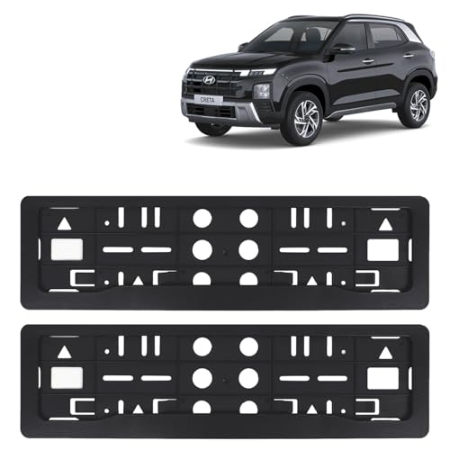 Image of KINGSWAY Creta Car Number Plate Frames for All 2024 Onwards Models of Hyundai Car Registration Plate Holders, Black Licence Plate Covers (Front and Rear), Universal Size 51.5 x 14.5 cm
