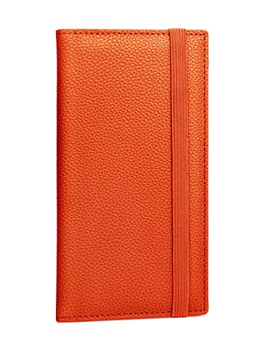 Image of Yarnic Checkbook Cover for Personal Checkbook, Checkbook Holder with Pen Holder & Built-in Clear Plastic Divider for Duplicate Checks (Orange)