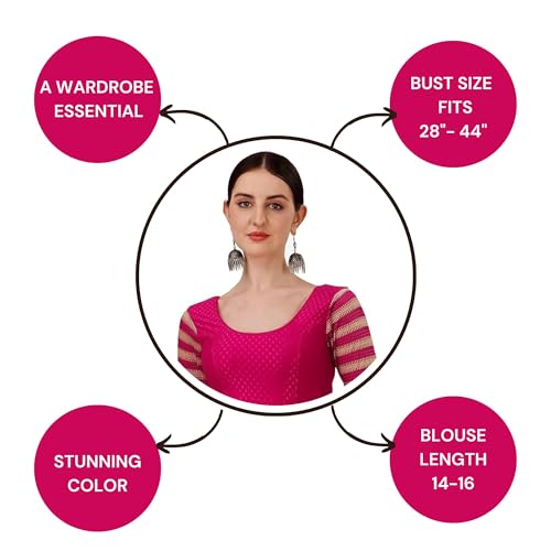 Image of SFT Round Neck Cotton Lycra Stretchable Laced Elbow Sleeves Readymade Saree Blouse for Women Stylish (Shibani