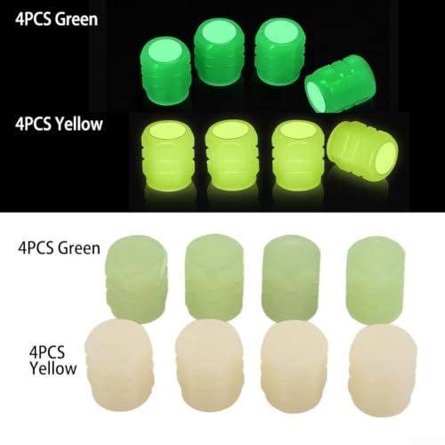 8 Tapas fluorescentes para válvulas de neumáticos protegen las válvulas de suciedad y agregan un estilo elegante a su vehículo (4 Amarillas + 4 Verdes) miniatura 2
