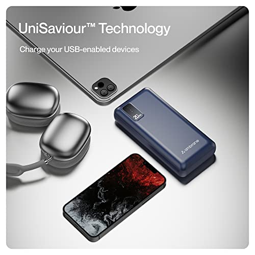 Image of Ambrane 20000mAh Power Bank with 10.5W Fast Charging, Dual USB Output, Made in India, Multi-Layer Protection, Wide Compatibility, Stylish & Compact Design + Free Type-C Cable (Capsule 20, Blue)