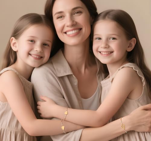 Image of DS Mother Daughter Bracelets Set,18K Gold Plated Stainless Steel Heart Jewelry for Women Girls,Mothers Day Gifts for Mom /Daughter,Adjustable Matching Bracelets for Mommy and Me gift box packaging