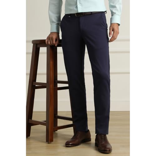 Image of Van Heusen Men Mid Rise Move Labs Knitted Premium Trousers | 360 Degree Stretch| Auto-Flex Waist Band |Wrinkle Free