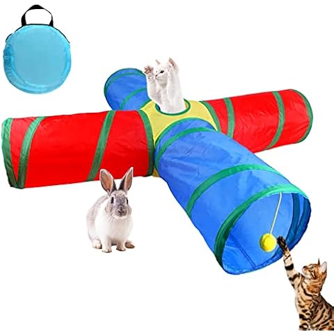4 Wege Katzentunnel, Katzenspielzeug Zusammenklappbarer Kaninchen Tunnel mit Aufbewahrungstasche, Kaninchen Spielzeug Erweiterbarer Katze Tunnel für Hauskatzen,Kaninchen Cover