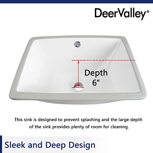 Deervalley Dv-1U306 Ursa Undermount Bathroom Sink, 18'' X 13'' Vessel Sinks Rectangle Undermount Sink Modern White Ceramic Vanity Vessel Sink With Overflow #TOP5