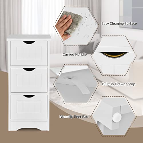 Costway Bathroom Storage Cabinet, Space-Saving Slim Storage Cabinet With 3 Drawers, Freestanding Wooden Narrow Floor Cabinet For Living Room Bathroom Bedroom Entryway (White) #TOP5