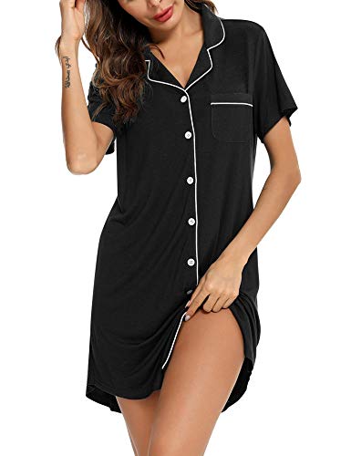 Image of Anjue Pajama Nightgowns for Women Button Down Long Sleeve Sleep Shirt S-XXL | Pajamas dress,Ladies night shirt,Nighty,Pijamas de mujer,Robe,Hospital,Birthing,Nursing,Viscose,sexy,lightweight